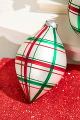 4" - 5.5" Red and Green Plaid Glass Ornaments