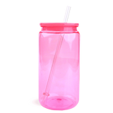 16 oz Plastic Can Transparent - Bright Pink