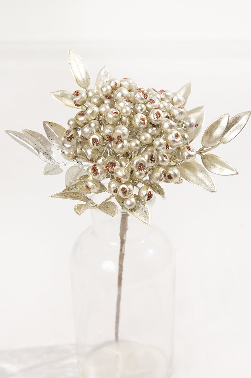 14" Platinum Berry Bunch Metallic Stem