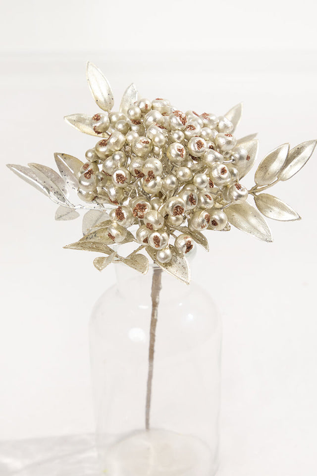 14" Platinum Berry Bunch Metallic Stem