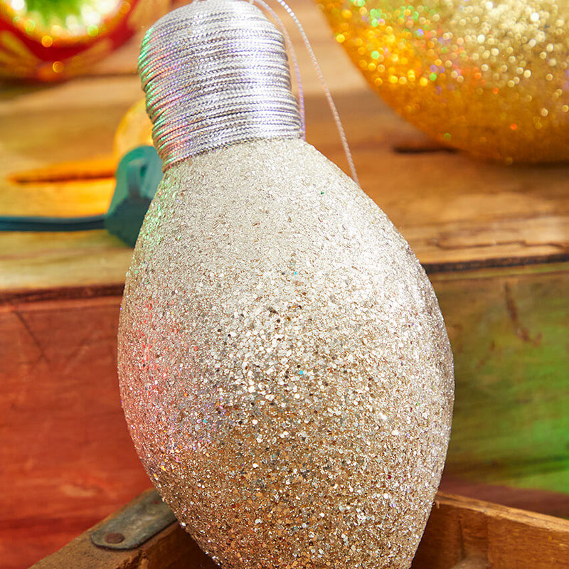 7Inch Platinum Glitter Light Bulb Ornament