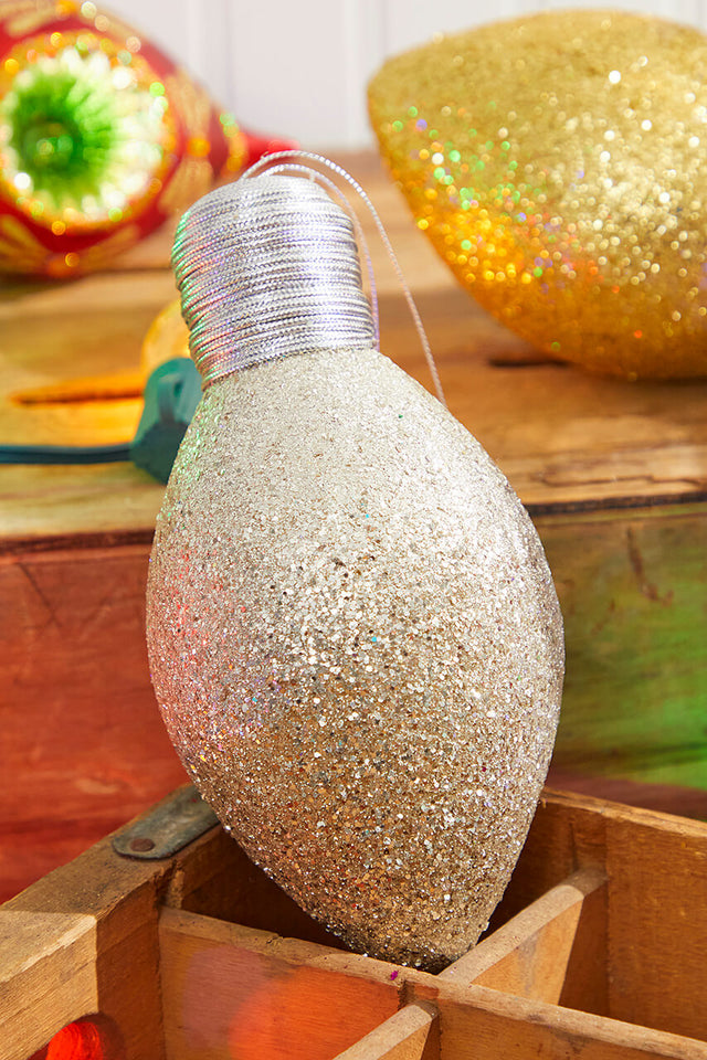 7" Platinum Glitter Light Bulb Ornament