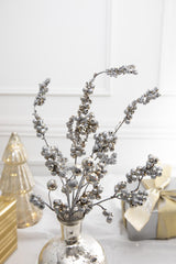 18” Silver Platinum Dew Berry Christmas Spray