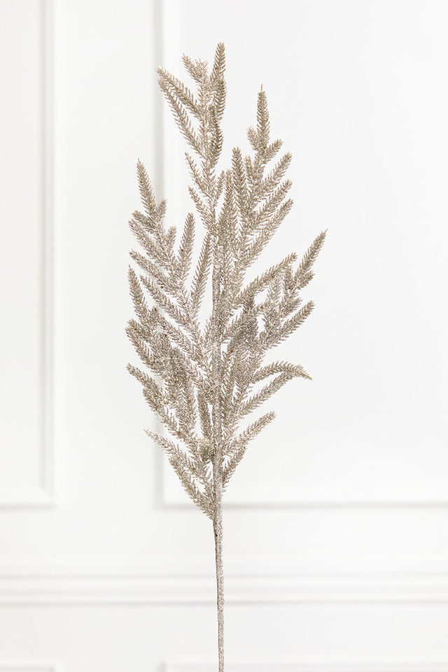 33" Platinum Glitter Fern Spray