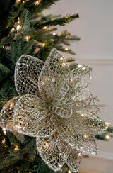 24” x 12" Champagne Glitter Sequin Mesh Poinsettia Stem