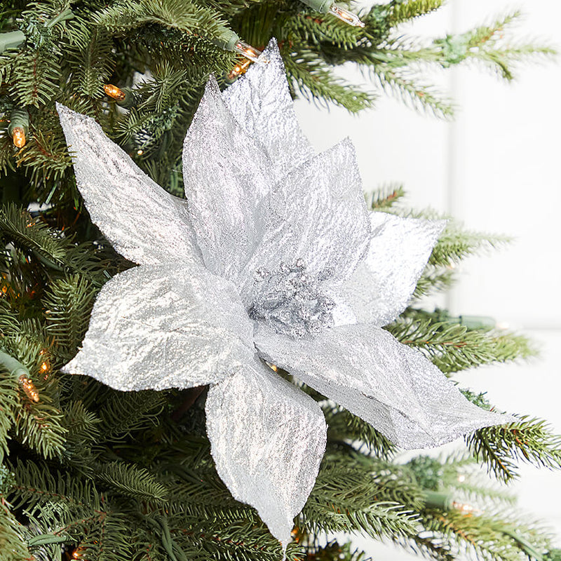 19" Platinum Metallic Poinsettia Stem