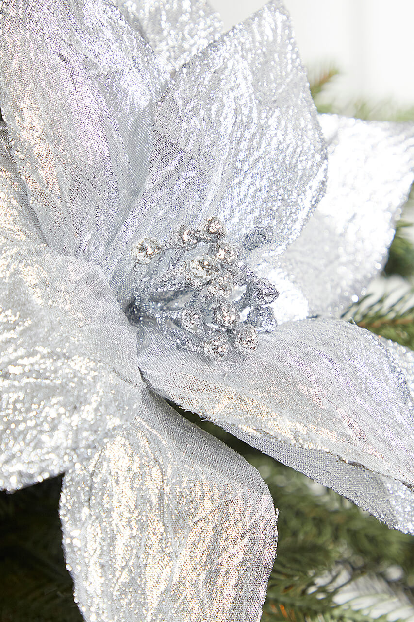 19" Platinum Metallic Poinsettia Stem