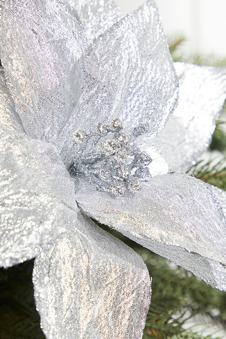 19" Platinum Metallic Poinsettia Stem