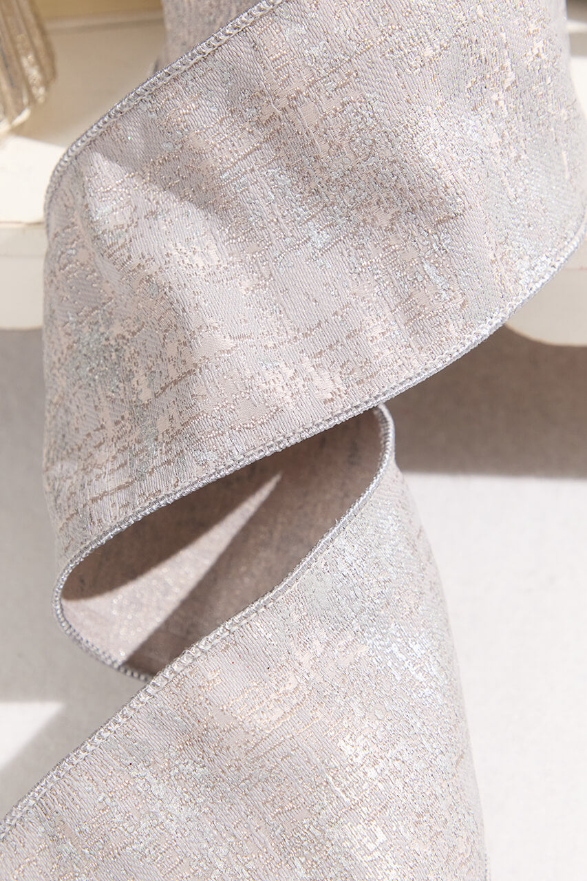 4" x 5 Yard Platinum Jacquard Dupioni Ribbon