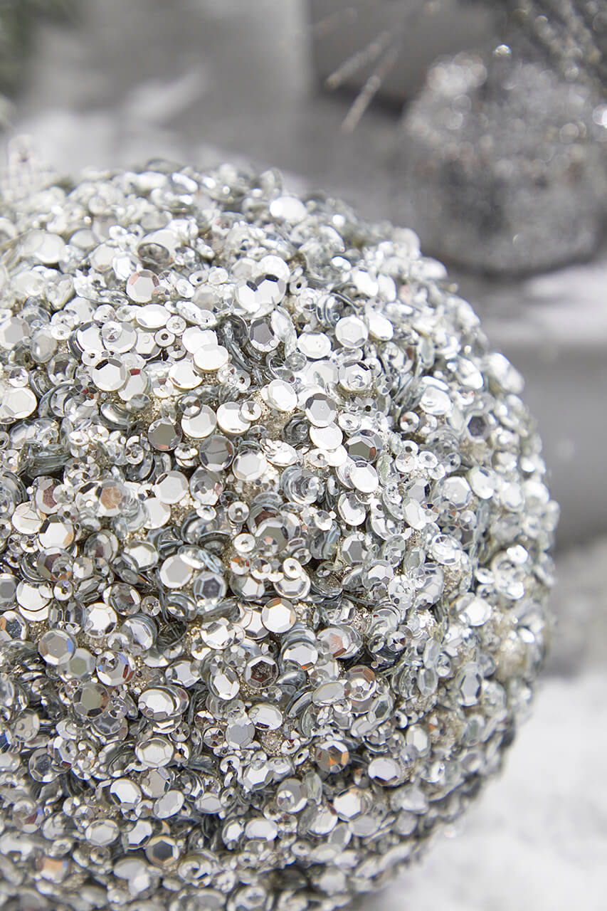5” Platinum Sequins & Jewels Ball Ornament
