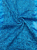 Pleated Stretch Satin Ruffle Lace Trim With Hologram Sequin Fabric - Multi Color Pleated Ruffle, 24" Width (1 Yard)