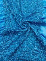 Pleated Stretch Satin Ruffle Lace Trim With Hologram Sequin Fabric - Multi Color Pleated Ruffle, 24" Width (1 Yard)