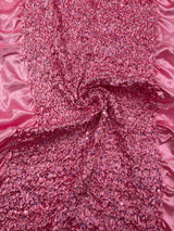 Pleated Stretch Satin Ruffle Lace Trim With Hologram Sequin Fabric - Multi Color Pleated Ruffle, 24" Width (1 Yard)