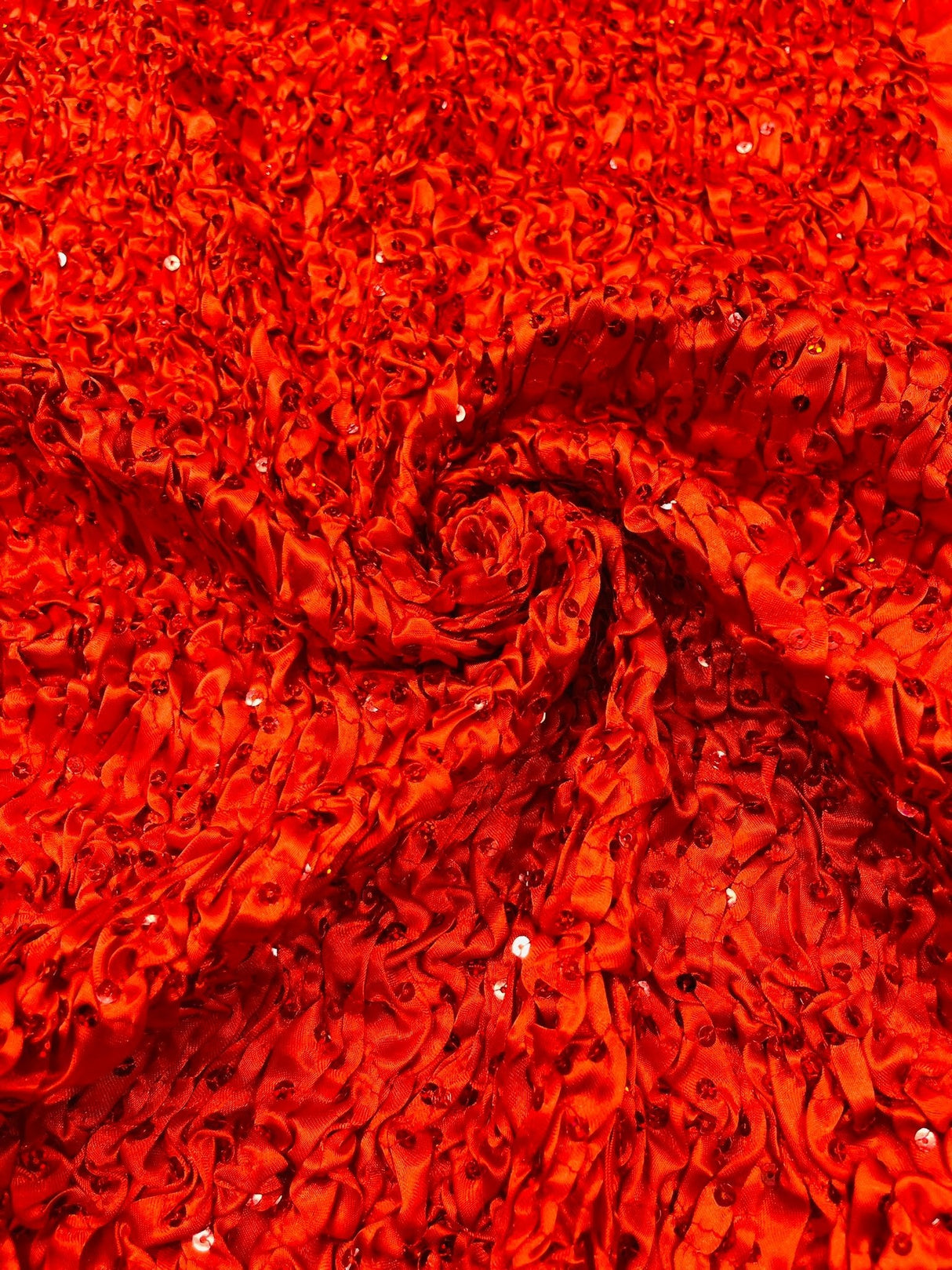 Pleated Stretch Satin Ruffle Lace Trim With Hologram Sequin Fabric - Multi Color Pleated Ruffle, 24" Width (1 Yard)
