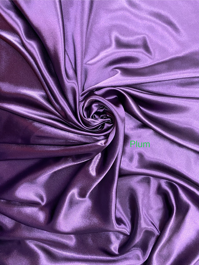 Crepe Satin Polyester Fabric - Plum, Shiny One Side Matte The Other, 58" Width (1 Yard)