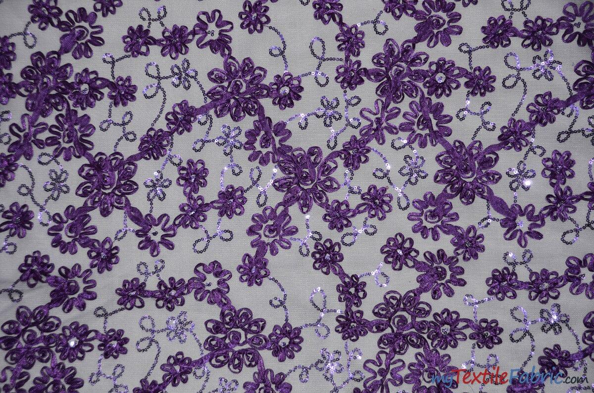 Luxury Mesh Embroidery Polyester Fabric - Embroidered Floral Mesh, 54" Width, Champagne (1 Yard)