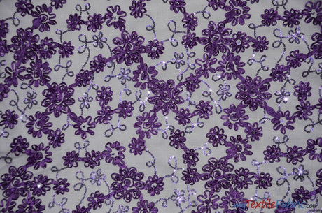Luxury Mesh Embroidery Polyester Fabric - Embroidered Floral Mesh, 54" Width, Champagne (1 Yard)