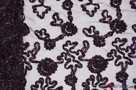 Luxury Organza Embroidery Polyester Fabric - Sheer Ribbon Embroidery, 54" Width, Multiple Colors (1 Yard)