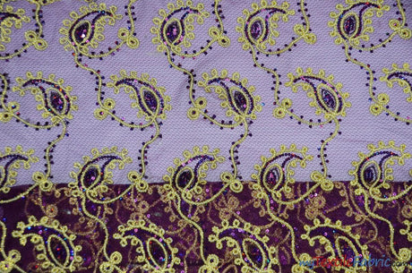Coco Paisley Polyester Fabric - Sheer Embroidered Paisley, Double Scallop Lace, 52" Width (1 Yard)