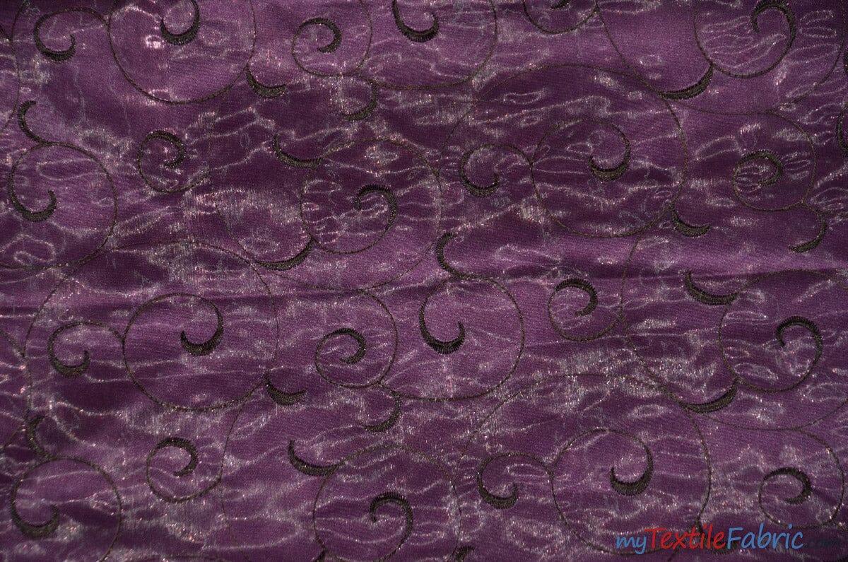 Swirl Organza Polyester Fabric - Embroidered Swirl Sheer, 52/54" Width, Multiple Colors (1 Yard)