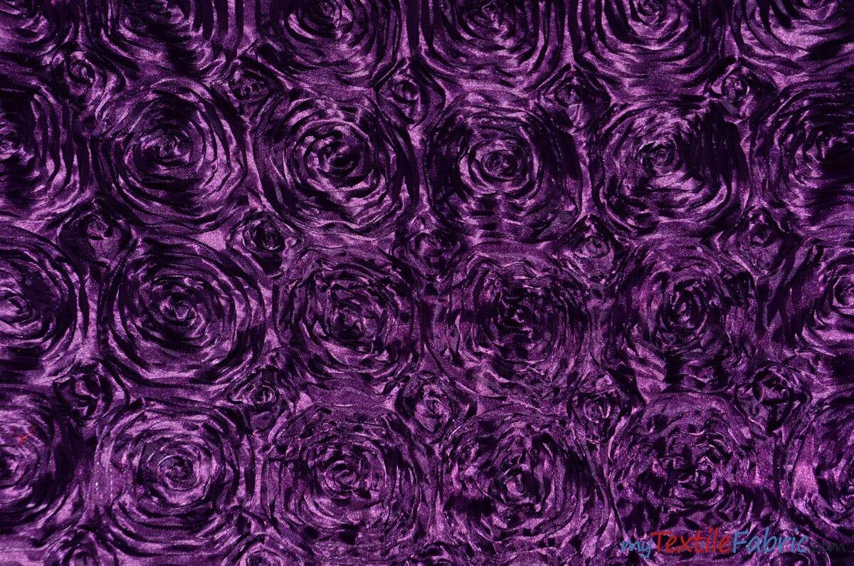 Rosette Satin Polyester Fabric - 3D Satin Floral Embroidery, 52/54" Width (Yards, Bolts, Sample Swatch)
