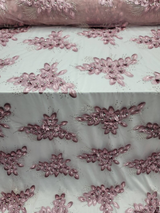 3D Floral Beaded Lace Dusty Rose