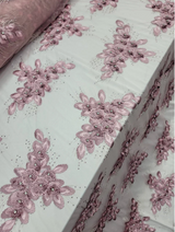3D Floral Beaded Lace Dusty Rose