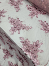 3D Floral Beaded Lace Dusty Rose