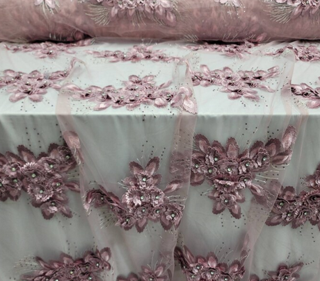 3D Floral Beaded Lace Dusty Rose