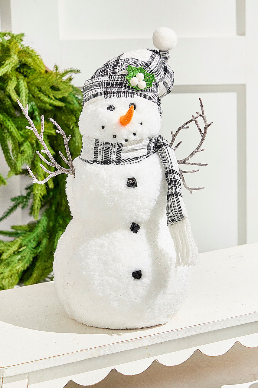 12" Snowman with Stocking Cap - Red / Black