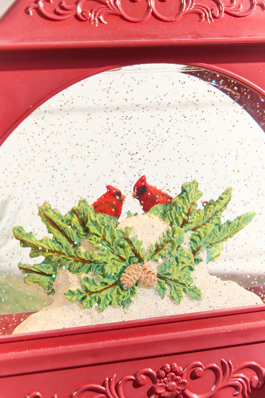 LED Cardinal Lantern Waterglobe 11Inch Winter Decor