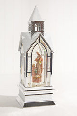 12 Inch LED Nativity in Church Waterglobe Snow Globe Christmas Illuminated Religious Holiday Tabletop Decor