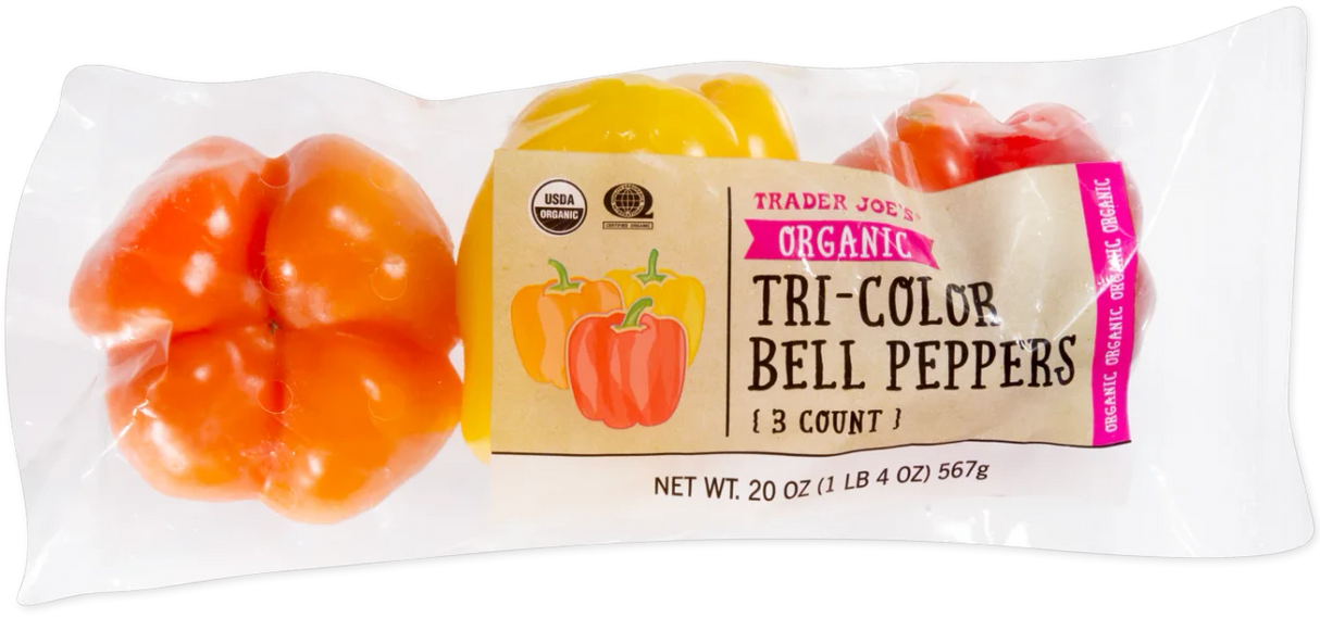 Organic Tri-Color Bell Peppers Fresh Red Yellow and Orange - 20 Oz