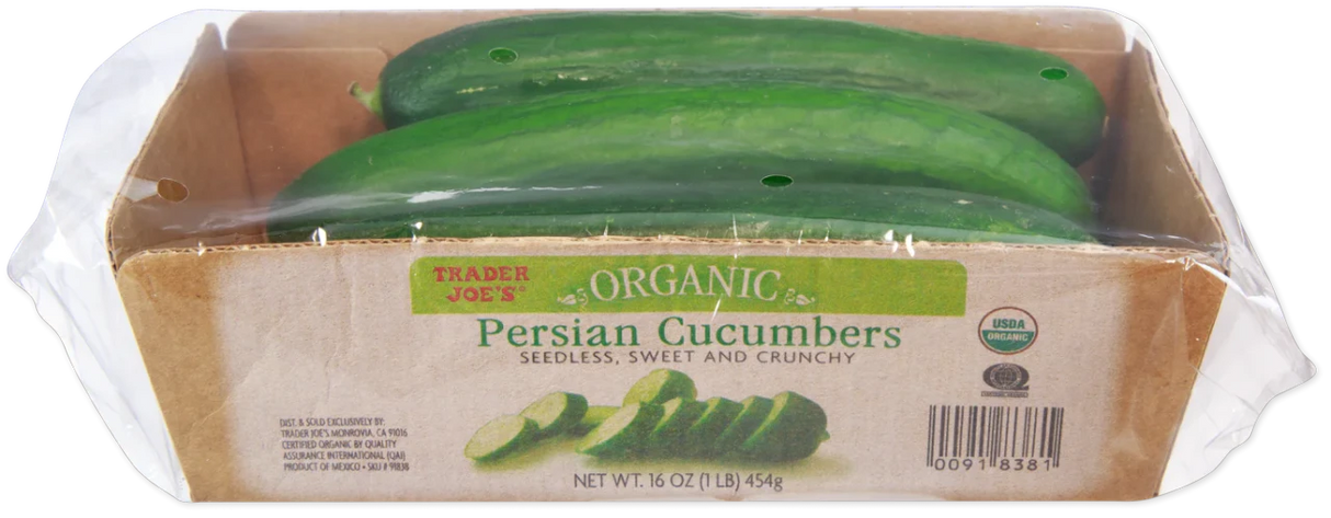 Organic Persian Cucumbers 4-6 Inch Sweet Seedless Burpless Fresh Produce - 16 Oz