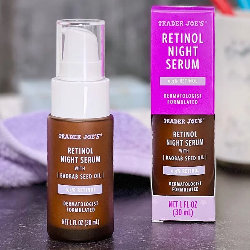 Retinol Night Serum with Baobab Seed Oil Anti-Aging Exfoliating Overnight Facial Treatment
