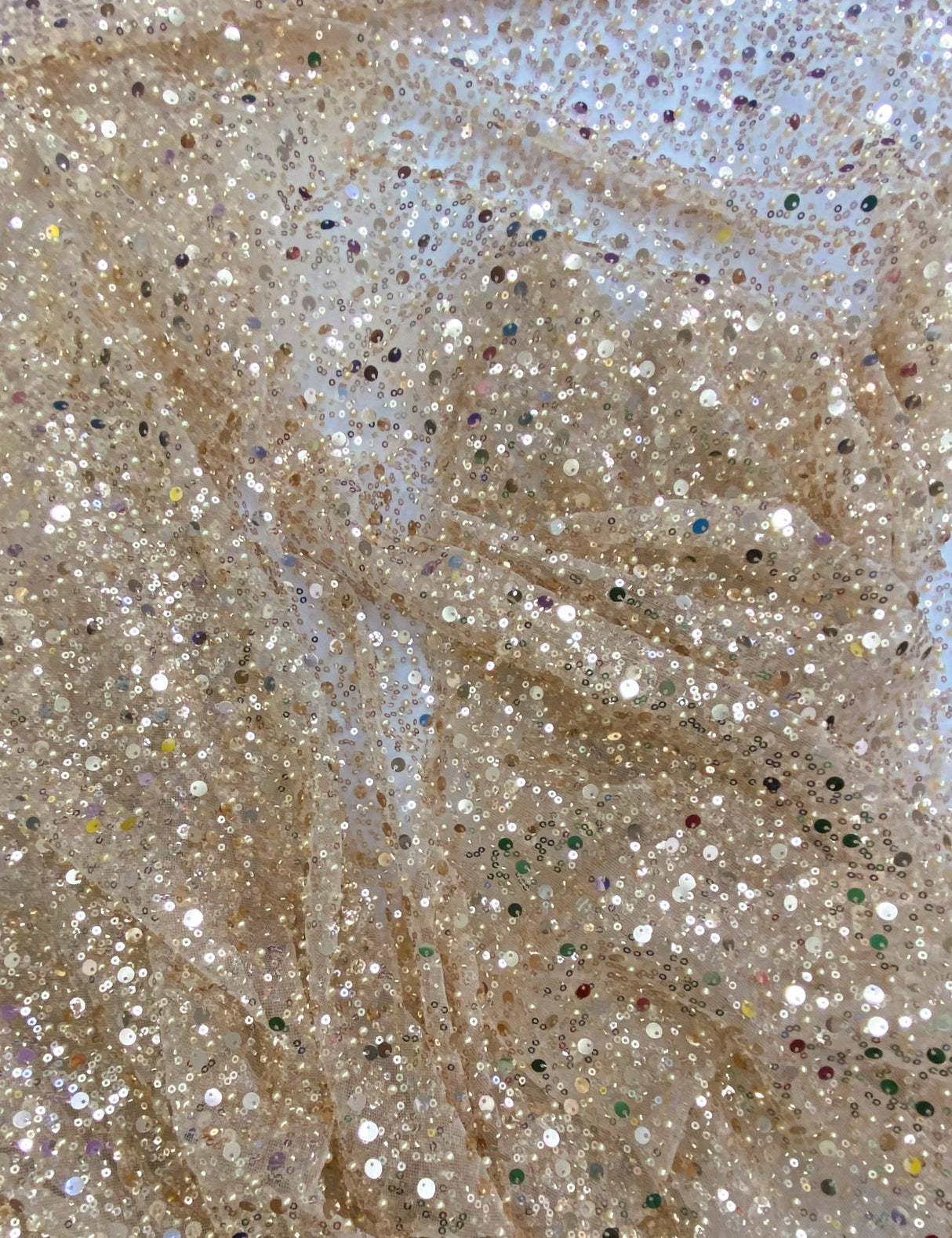 BPS Mesh Lace Rose Gold Polyester Fabric - Rose Gold Beads, Pearls, Sequins, 60" Width, 54" Design Width (1 Yard)
