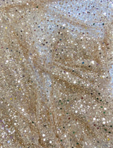 BPS Mesh Lace Rose Gold Polyester Fabric - Rose Gold Beads, Pearls, Sequins, 60" Width, 54" Design Width (1 Yard)