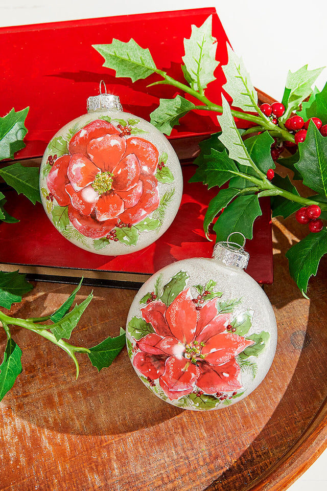 4" Poinsettia Ball Ornament