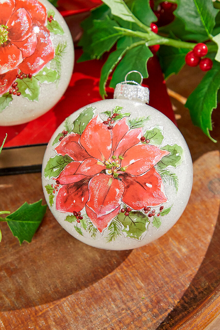 4" Poinsettia Ball Ornament