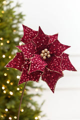 20" x 12" Burgundy Sequin Poinsettia Stem