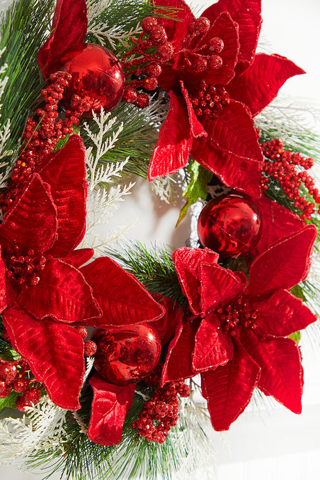 22” Poinsettia With Pine Wreath