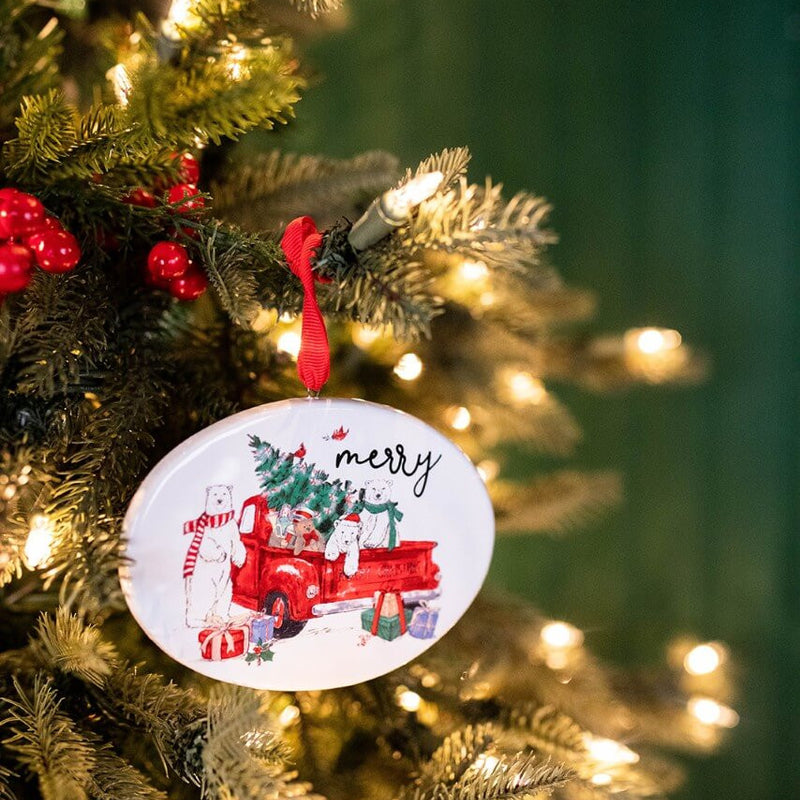 4.7Inch Dolomite Holiday Truck & Polar Bear Ornament Decorative Christmas Hanging Ornament