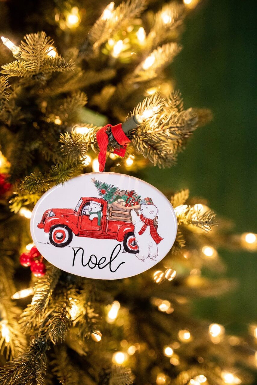 4.7Inch Dolomite Holiday Truck & Polar Bear Ornament Decorative Christmas Hanging Ornament