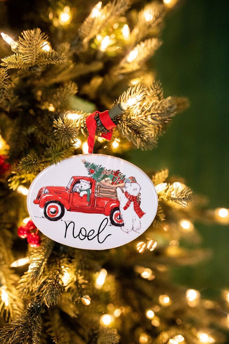 4.7Inch Dolomite Holiday Truck & Polar Bear Ornament Decorative Christmas Hanging Ornament