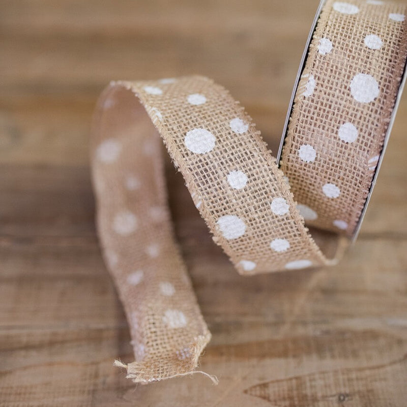 1.5” X 10 Yard Jute Polka-Dot Ribbon