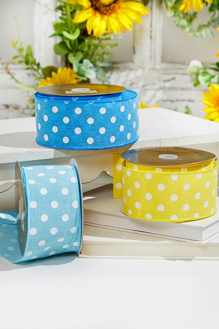 2.5" x 10 Yards Bright Blue Polka Dot Ribbon