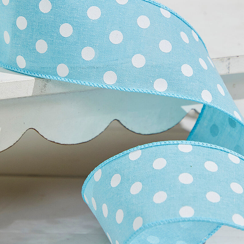 2.5"x 10 Yards Light Blue Polka Dot Ribbon Cheerful Spring Craft Ribbon