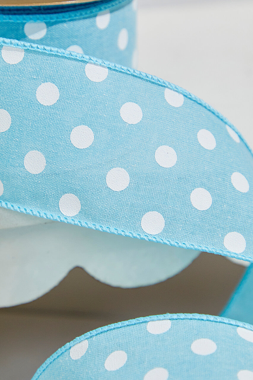 2.5"x 10 Yards Light Blue Polka Dot Ribbon Cheerful Spring Craft Ribbon