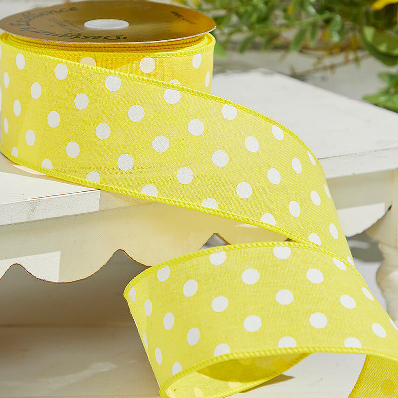 2.5"x 10 Yards Yellow Polka Dot Ribbon Cheerful Spring Craft Ribbon