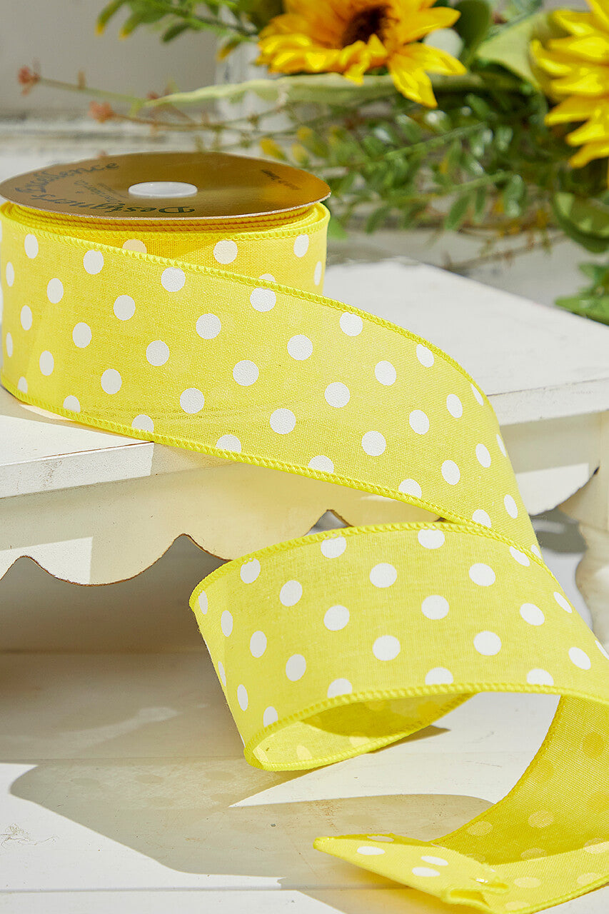 2.5"x 10 Yards Yellow Polka Dot Ribbon Cheerful Spring Craft Ribbon